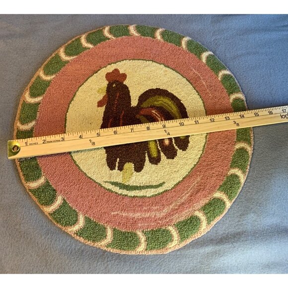 Buttermold Rooster Hooked Rug Chair Pad 15 inch Vintage - Picture 3 of 9